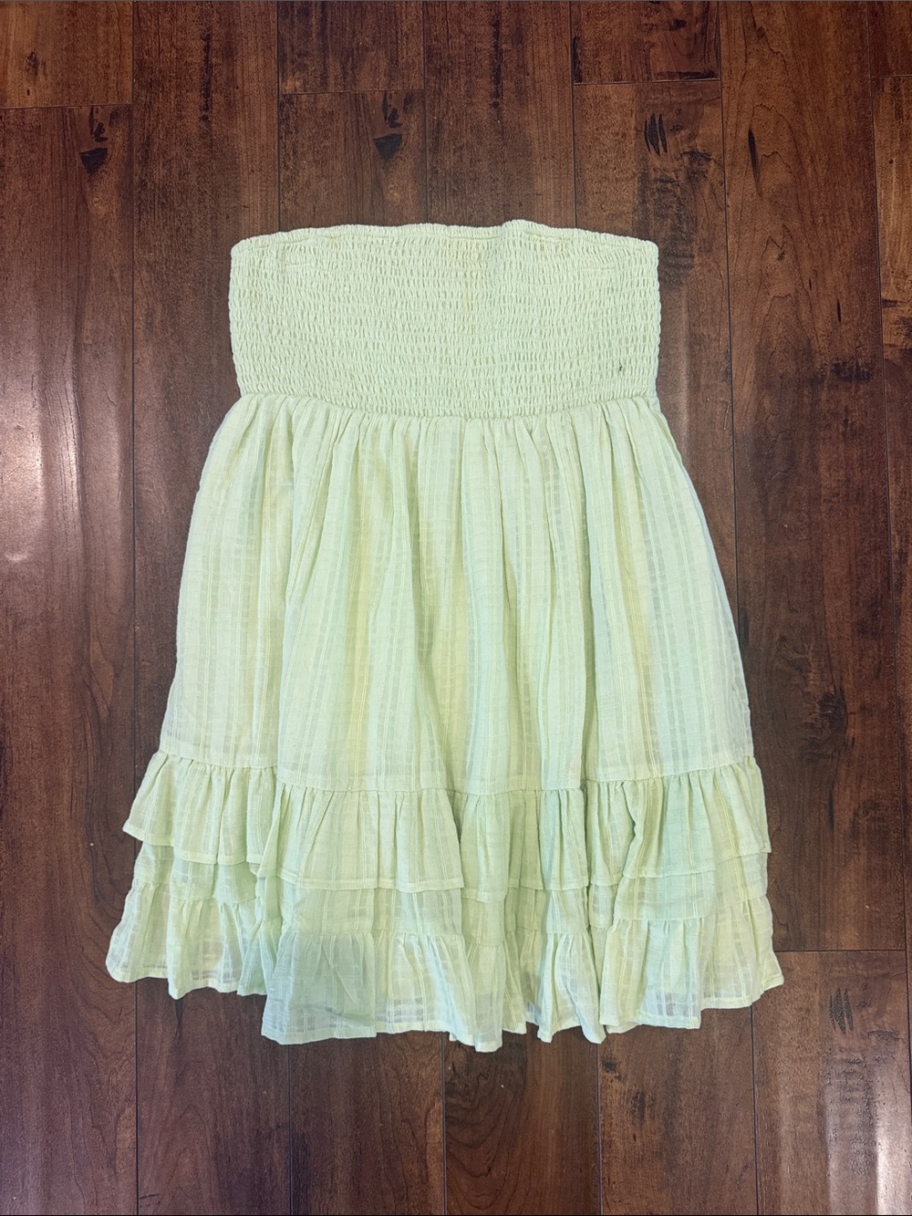 American Eagle Outfitters Strapless Tiered Ruffle Dress in Pale Green